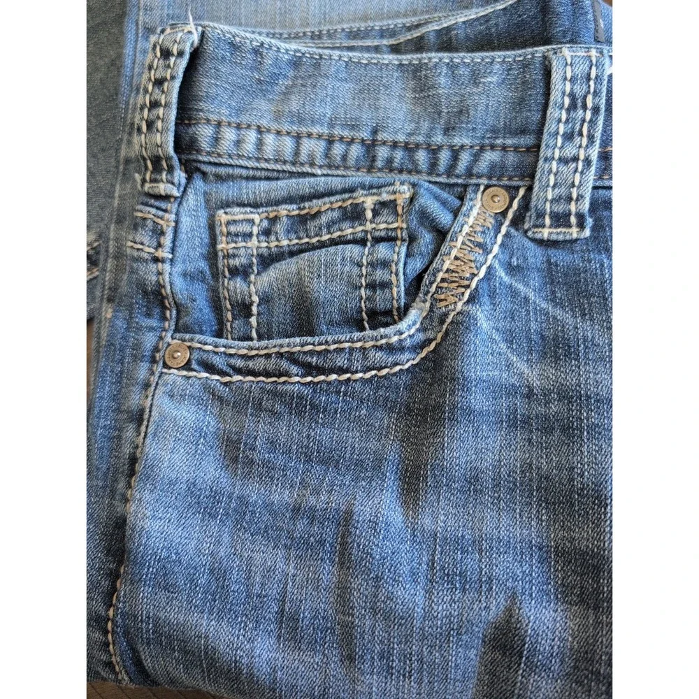 Silver Jeans Zac Mens 30x30 Relaxed Straight Leg Blue Denim Thick Stitch Stretch